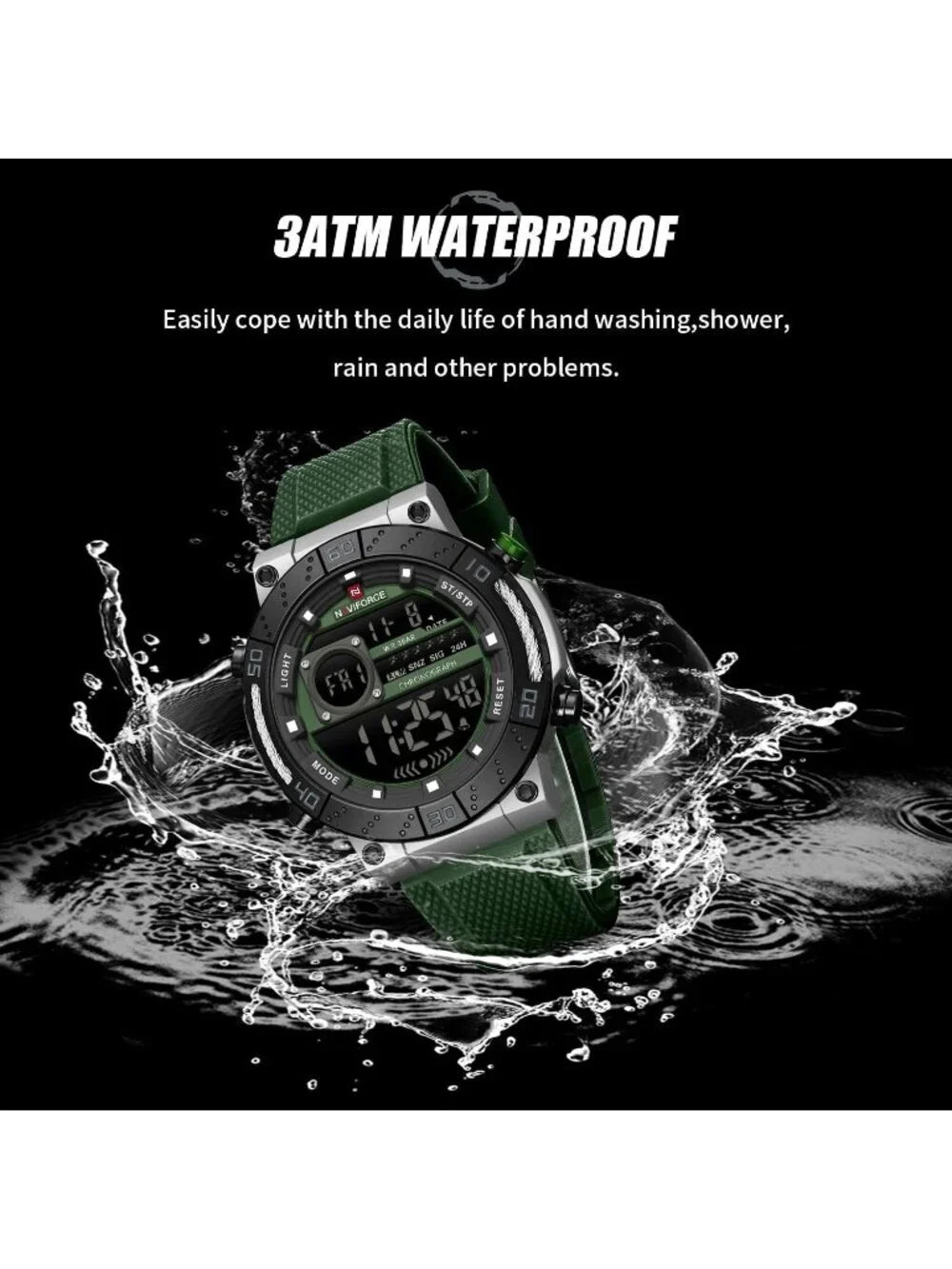 Men's Green Analog Quartz Military Waterproof Sports Chronograph Digital Watch